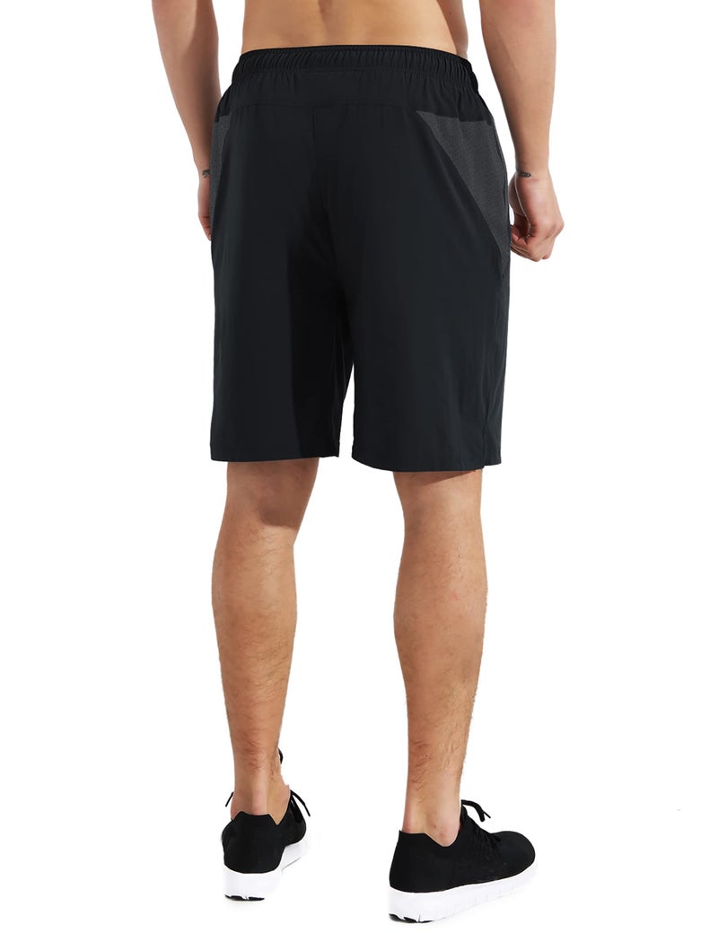 EZRUN Mens 9 Inch Lightweight Running Workout Shorts with Liner Loose-Fit Gym Shorts for Men with Zipper Pockets(Black,L) - Image 3
